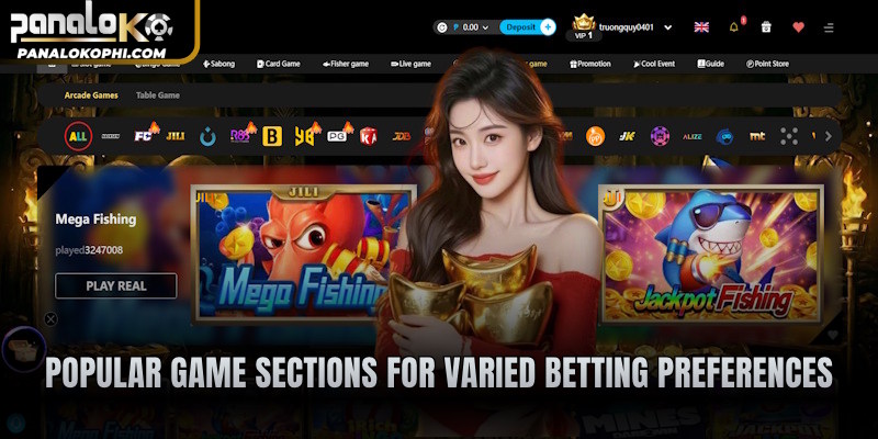 Popular game sections for varied betting preferences